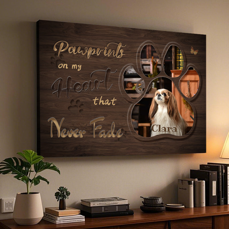 Custom Photo Pawprints On My Heart - Pets Personalized Custom Horizontal Canvas - Sympathy Gift For Pet Owners, Pet Lovers
