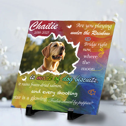 Custom Photo Are You Playing Under The Raindow Bridge - Pet Memorial Square-shaped Stone Custom - Sympathy Gift For Pet Owners, Pet Lovers