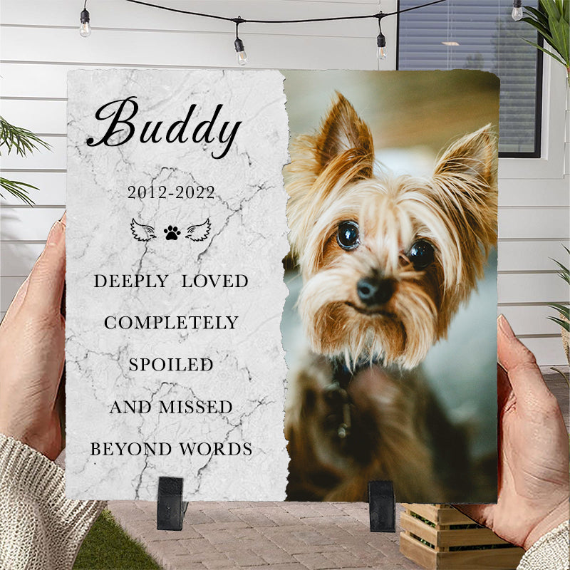 Custom Photo Deeply Loved Completely Spoiled And Missed Beyond Words- Pet Memorial Square-shaped Stone Custom - Sympathy Gift For Pet Owners, Pet Lovers
