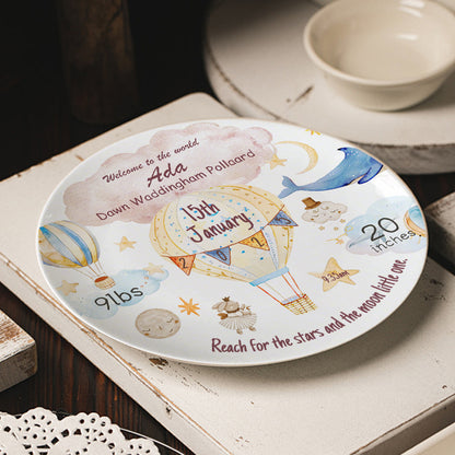 Custom Baby Birth Announcement Plate – Personalized Ceramic Keepsake with Name & Birth Details – Gift for New Parents, Baby Arrival, or Christening
