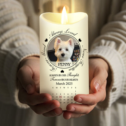 Custom Photo Always In Our Thoughts Forever In Our Hearts-Memorial Personalized Custom LED Candle - Sympathy Gift For Pet Owners, Pet Lovers