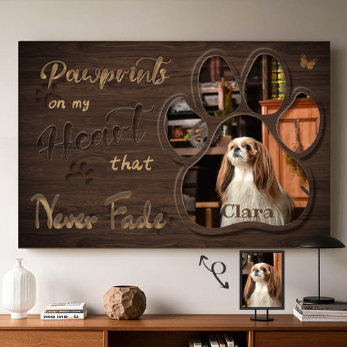 Custom Photo Pawprints On My Heart - Pets Personalized Custom Horizontal Canvas - Sympathy Gift For Pet Owners, Pet Lovers