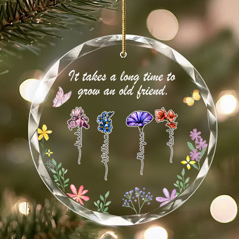 Personalized Floral Friendship Ornament – Custom Glass Keepsake with Names & Bloom Design – Gift for Friends & Special Bonds