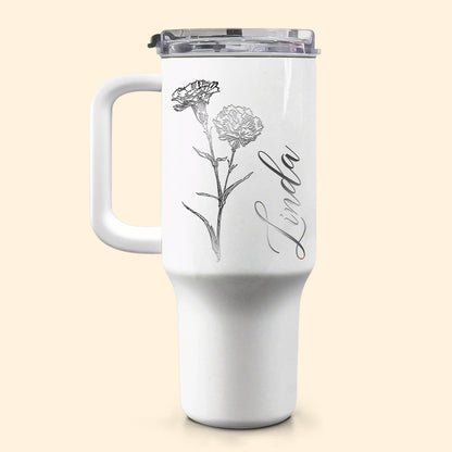 Custom Flower & Name Tumbler – Personalized 40 oz Cup with Flower Design, Gift for Her, Bridesmaids, or Close Friends