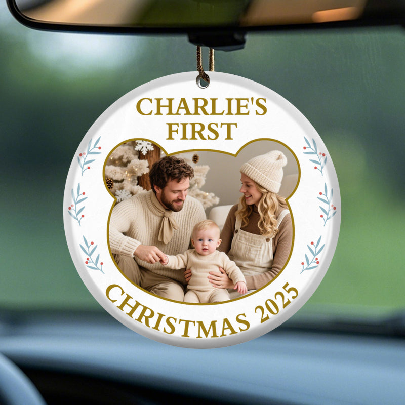 Personalized Baby’s First Christmas Ornament – Custom Bear Photo with Name and Year – Gift for Babies and Families