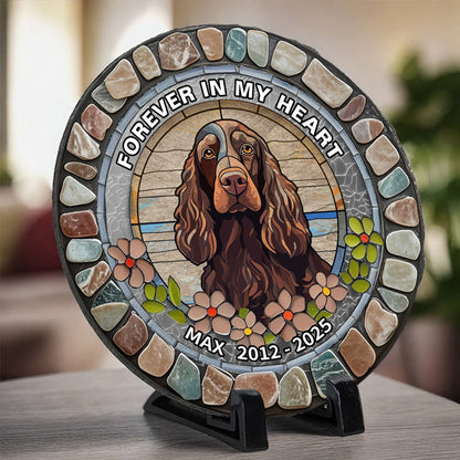 Custom Forever In My Heart- Memorial Personalized Custom 3D Mosaic Faux Stained Glass Print Round Shaped Memorial Stone  - Sympathy Gift For Pet Owners, Pet Lovers