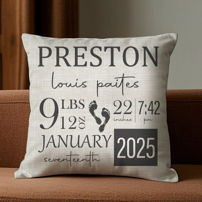 Custom Baby Birth Stats Pillow – Personalized Name Pillow – Newborn Keepsake, Nursery Decor, Baby Shower Gift