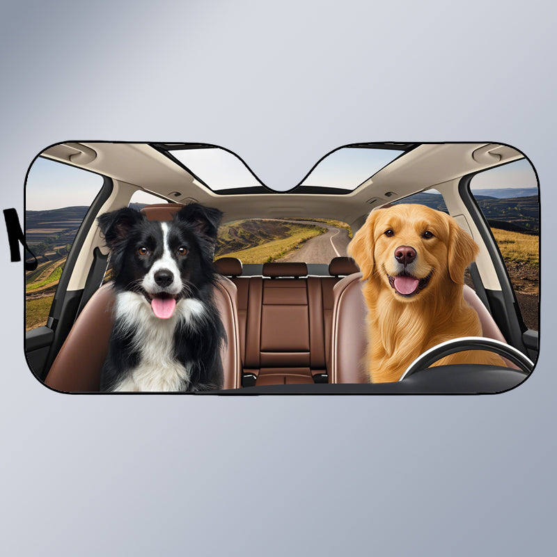 Custom Photo Have Fun Together - Dog Personalized Custom Auto Windshield Sunshade, Car Window Protector - Gift For Pet Owners, Pet Lovers