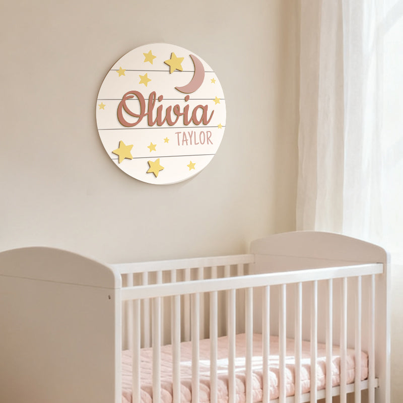 Personalized Baby Name Wooden Sign – Custom Starry Sky Design for Nursery, Hospital Door, or Baby Shower Gift