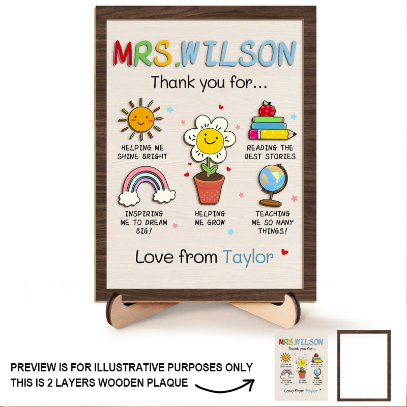 Custom “Thank You for Helping Me Shine” Wooden Plaque with Stand – Personalized Name – Perfect Back to School & Teacher Appreciation Gift