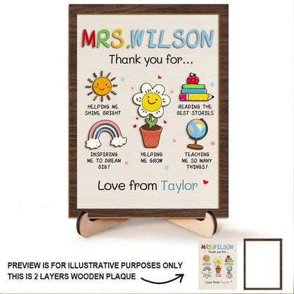 Custom “Thank You for Helping Me Shine” Wooden Plaque with Stand – Personalized Name – Perfect Back to School & Teacher Appreciation Gift