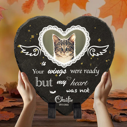 Custom Photo Your Wings Were Ready- Pet Memorial Heart-shaped Stone Custom - Sympathy Gift For Pet Owners, Pet Lovers