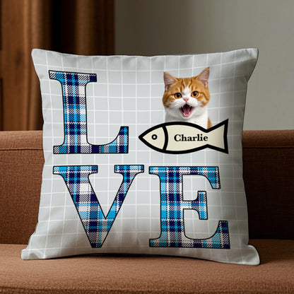 Love Cat – Personalized Pet Photo or Cartoon Pillow, Gift for Pet Lovers & Cat Lovers