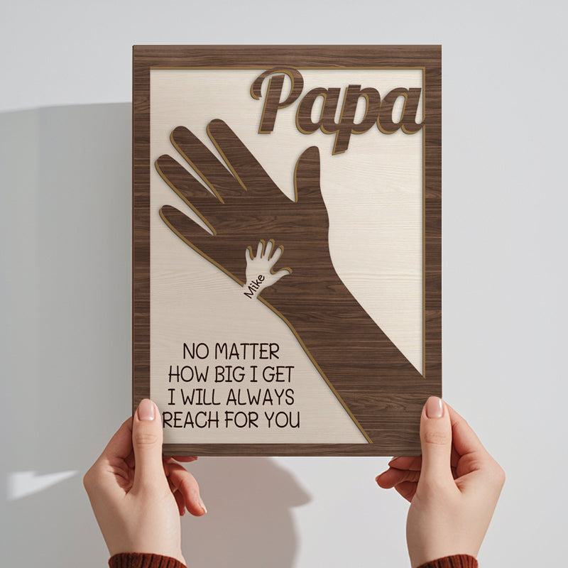 We Hold Our Hands Together And Forever - Family Personalized Custom 2-Layered Wooden Plaque With Stand - Father's Day, Gift For Dad, Grandpa