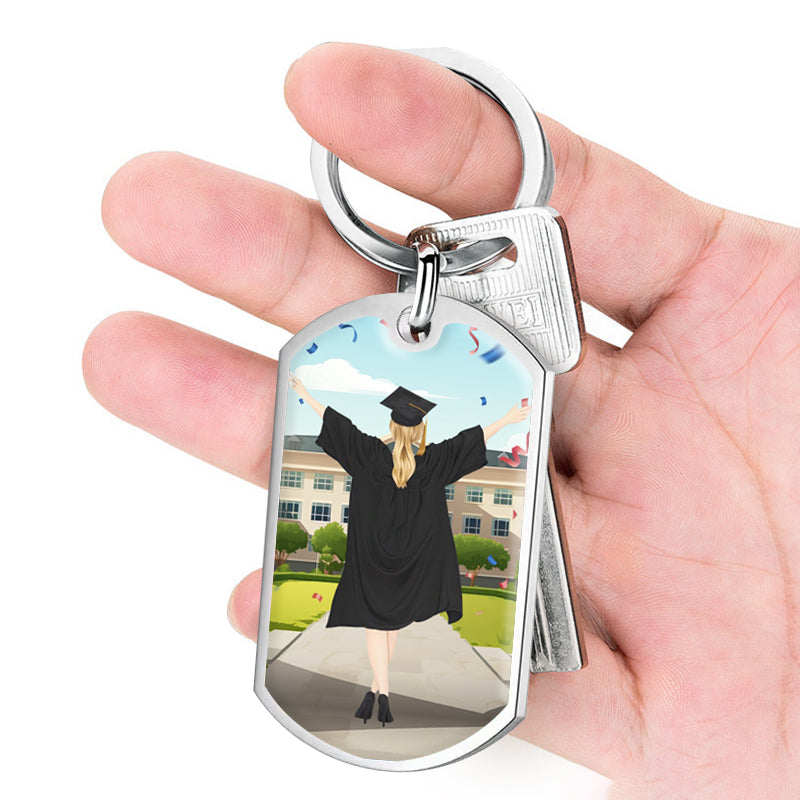 Custom Graduation Keychain – “And Off She/He Went to Change the World” Personalized Gift for Daughter, Son, or Graduate
