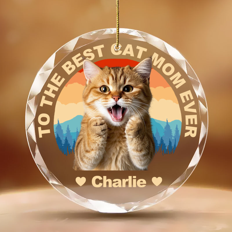 Custom Photo To the Best Pet Parent Ever – Round Glass Ornament – Personalized Gift for Dog and Cat Lovers, Moms and Dads