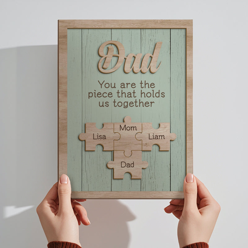 Personalized Puzzle Wooden Plaque – “You Are the Piece That Holds Us Together” – Custom 2-Layer Sign for Mom, Dad, Grandma & Grandpa