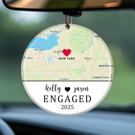 Personalized  City Map Ornament – Custom Ceramic Keepsake with Names, Year & Photo – Gift for Engagement, Wedding & Anniversary