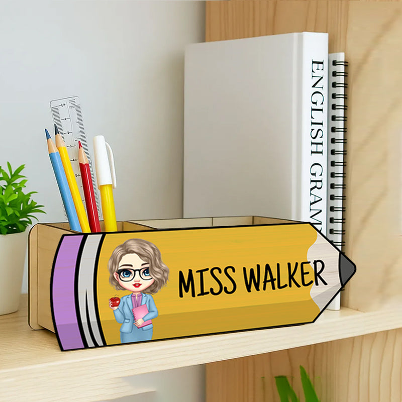 Personalized Pencil-Shaped Wooden Pen Pencil Holder – Custom Name & Character Gift for Back to School, Classroom, or Teacher Appreciation
