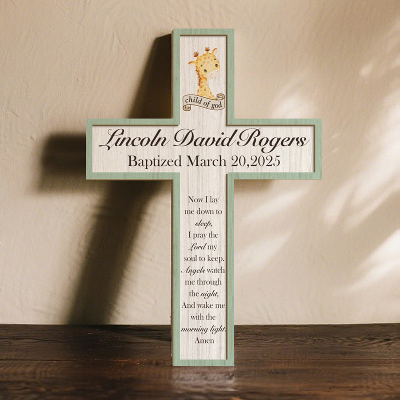 Personalized Animal Cross Keepsake – Custom Name, Occasion & Date – Faith Gift for Baptism, Christening, or Nursery Decor