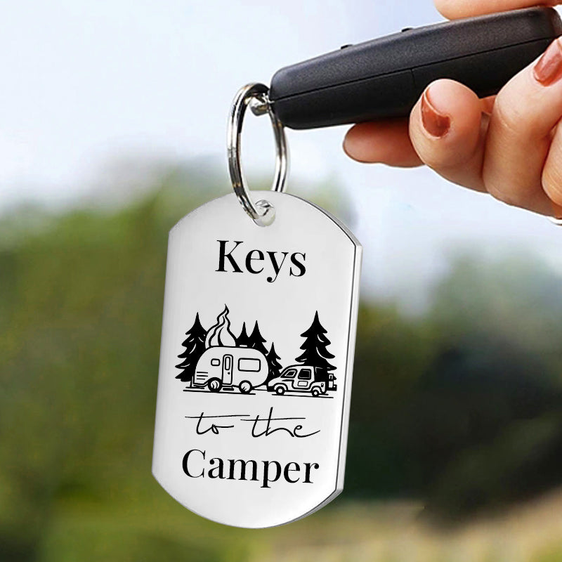 Custom Camping Keychain – “Keys to the Camper” Personalized Gift for RV Lovers, Campers, or Outdoor Enthusiasts