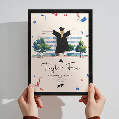 Custom Graduation Silhouette Sign – Personalized Wooden Plaque with Name, Year, University, and Coordinates for Graduates and Celebration Decor
