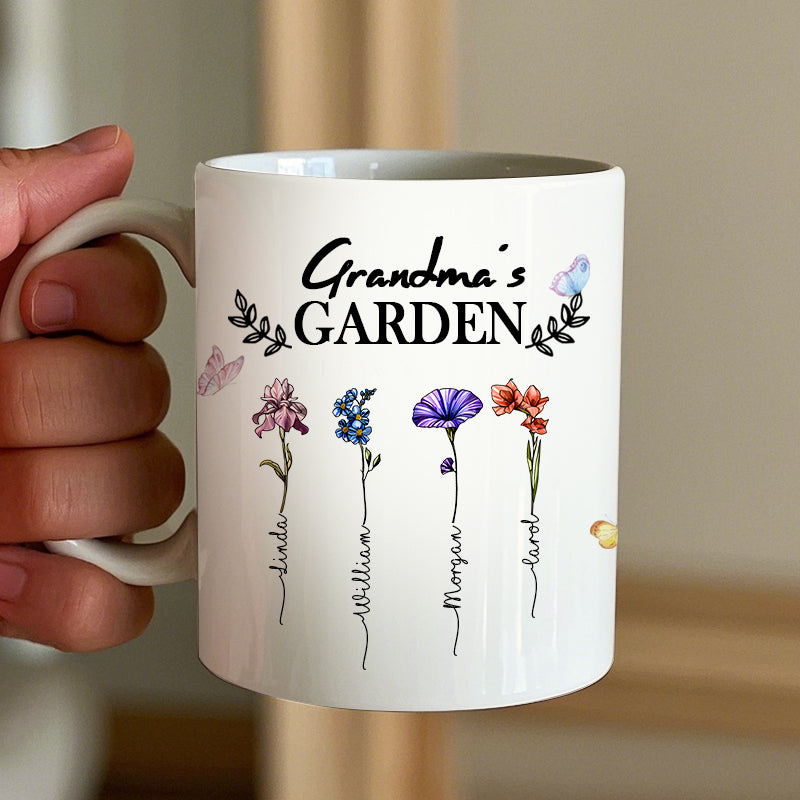 Custom Grandma’s Garden Mug – Personalized Floral Cup with Kids’ Names – Heartfelt Gift for Grandma, Mom, or Family Matriarch