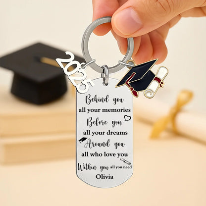 Personalized Graduation Photo & Quote Keychain – Custom Keepsake with Name – Gift for Graduates & Families
