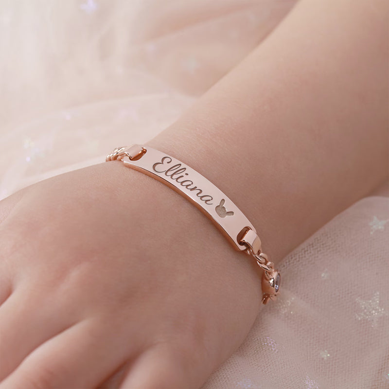 Custom Baby and Family Bracelet – Personalized Name Plate with Birthstone – Perfect Gift for Babies, Children, and Family