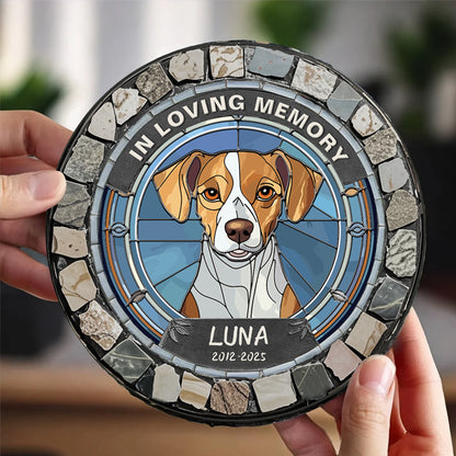 Custom In Loving Memory Of My Sweet Companion- Memorial Personalized Custom 3D Mosaic Faux Stained Glass Print Round Shaped Memorial Stone  - Sympathy Gift For Pet Owners, Pet Lovers