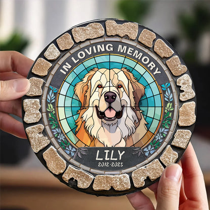 Custom In Loving Memory Of My Furry Friend- Memorial Personalized Custom 3D Mosaic Faux Stained Glass Print Round Shaped Memorial Stone  - Sympathy Gift For Pet Owners, Pet Lovers