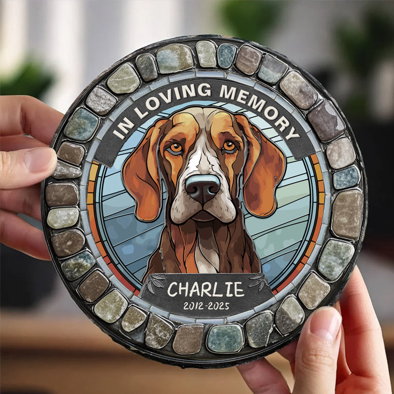 Custom In Memory of a Gentle Soul- Memorial Personalized Custom 3D Mosaic Faux Stained Glass Print Round Shaped Memorial Stone  - Sympathy Gift For Pet Owners, Pet Lovers