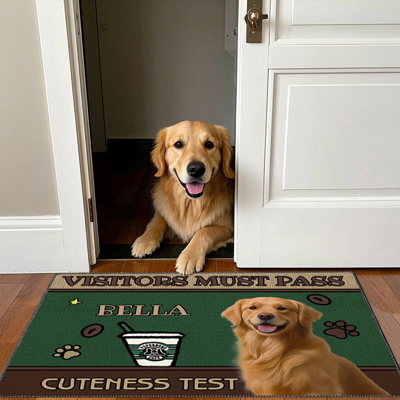 Custom Photo Visitors Must Pass Cuteness Test - Dog & Cat Personalized Custom Home Decor Decorative Mat - House Warming Gift For Pet Owners, Pet Lovers