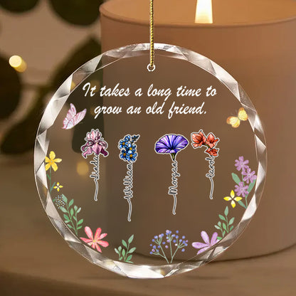 Personalized Floral Friendship Ornament – Custom Glass Keepsake with Names & Bloom Design – Gift for Friends & Special Bonds