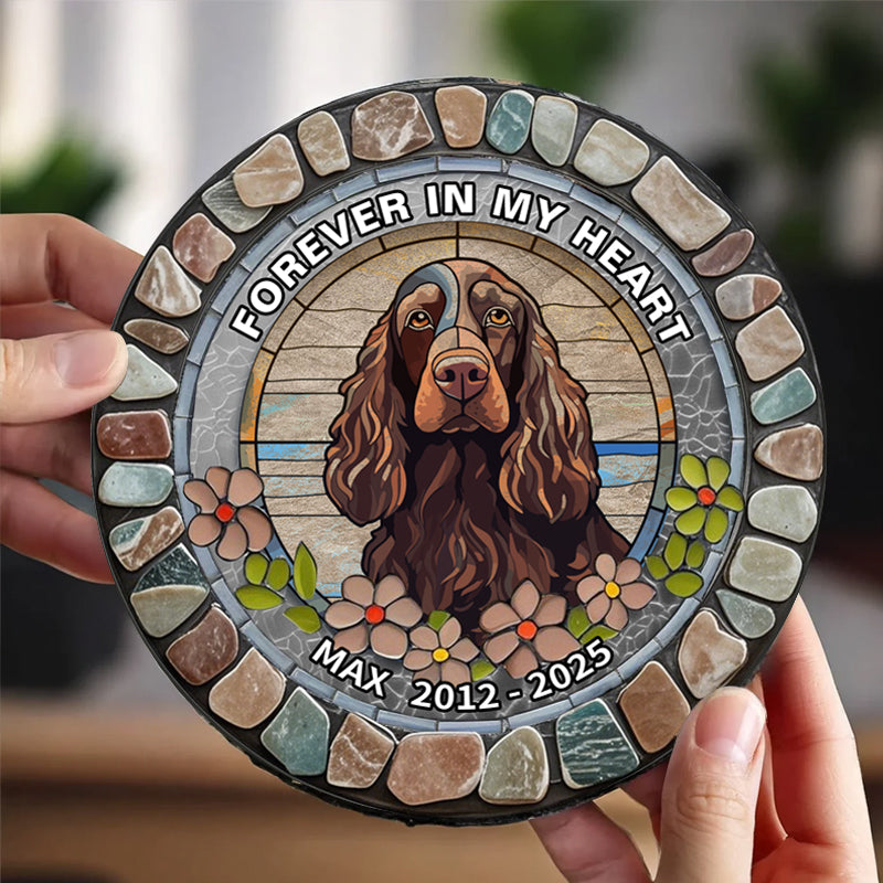 Custom Forever In My Heart- Memorial Personalized Custom 3D Mosaic Faux Stained Glass Print Round Shaped Memorial Stone  - Sympathy Gift For Pet Owners, Pet Lovers
