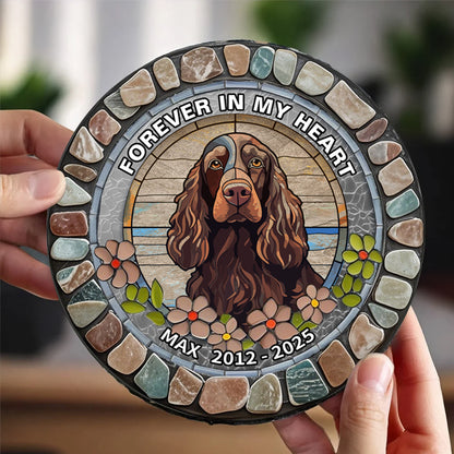 Custom Forever In My Heart- Memorial Personalized Custom 3D Mosaic Faux Stained Glass Print Round Shaped Memorial Stone  - Sympathy Gift For Pet Owners, Pet Lovers