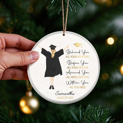 Personalized Graduation Ornament – Custom Silhouette Ceramic Keepsake with Name & Year – Inspirational Gift for Graduate, Parents, or Teachers