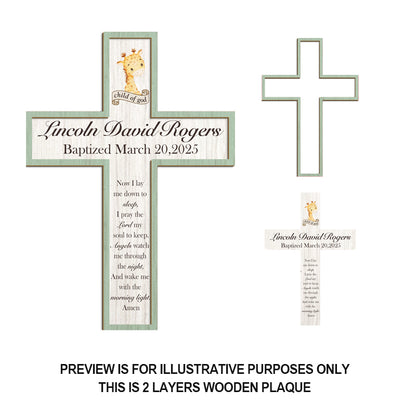 Personalized Animal Cross Keepsake – Custom Name, Occasion & Date – Faith Gift for Baptism, Christening, or Nursery Decor