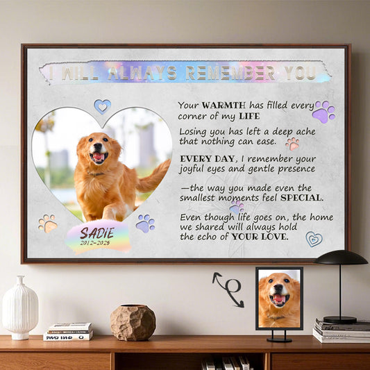 Custom Photo I Will Always Remember You- Pets Personalized Custom Horizontal Poster/Canvas - Sympathy Gift For Pet Owners, Pet Lovers