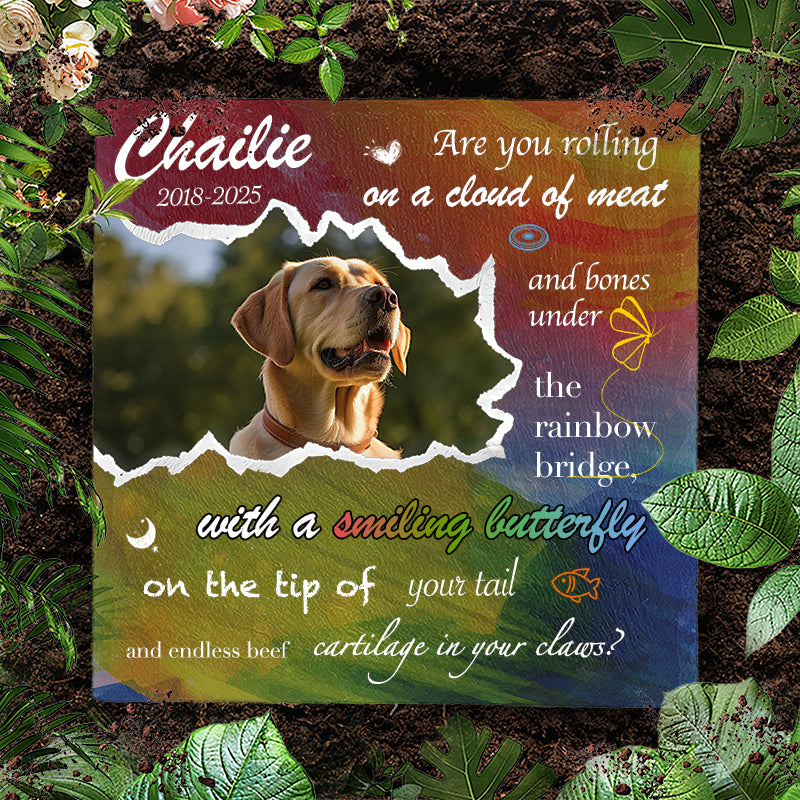 Custom Photo Are You Rolling On A Cloud Of Meat And Bones - Pet Memorial Square-shaped Stone Custom - Sympathy Gift For Pet Owners, Pet Lovers