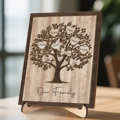 Custom 3-Layer Family Tree Wooden Sign with Hearts, Paw Prints & Bones – Personalized Gift for Mom, Dad & Pet Lovers