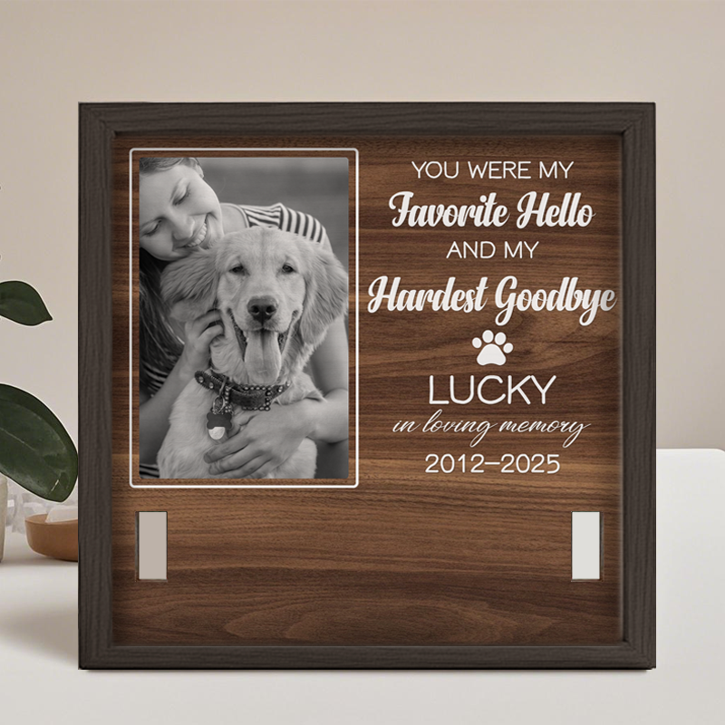 Custom Photo You Were My Favorite Hello And My Hardest Goodbye - Memorial Personalized Custom Pet Loss Sign, Collar Frame - Sympathy Gift For Pet Owners, Pet Lovers