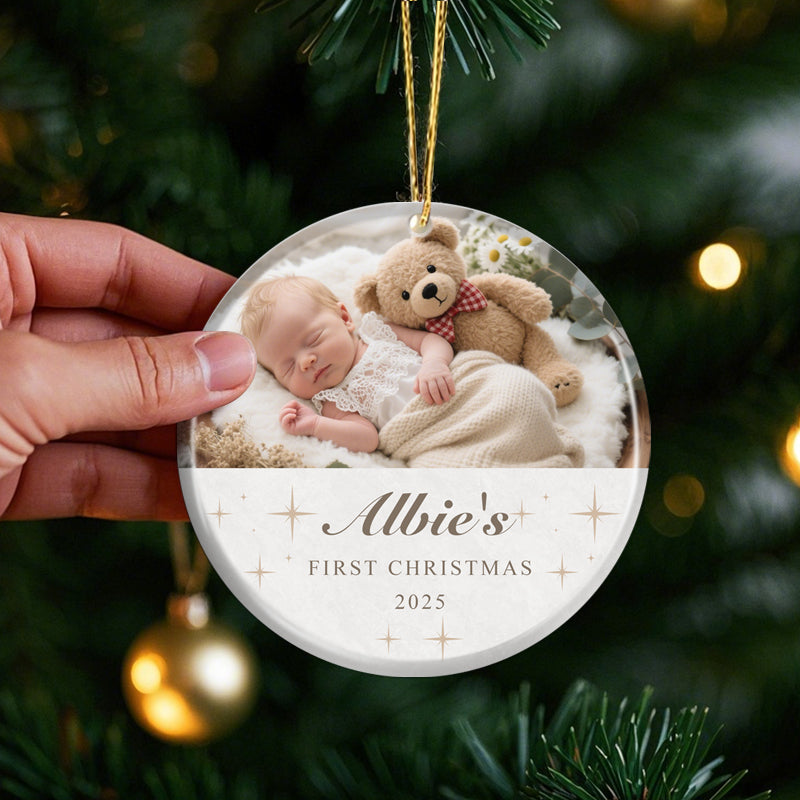 Personalized Baby’s First Christmas Ornament – Custom Photo with Name and Year – Gift for Babies and Families