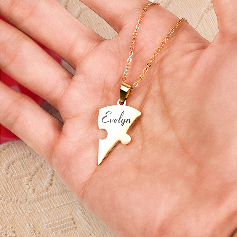Custom Heart Puzzle Necklace – Personalized Name Charms – Gift for Family & Loved Ones
