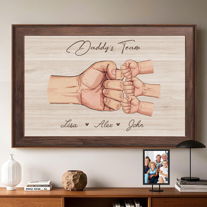 Custom Daddy & Kids, Together We're A Team- Family Personalized Custom Horizontal Poster - Father's Day, Birthday Gift For Dad