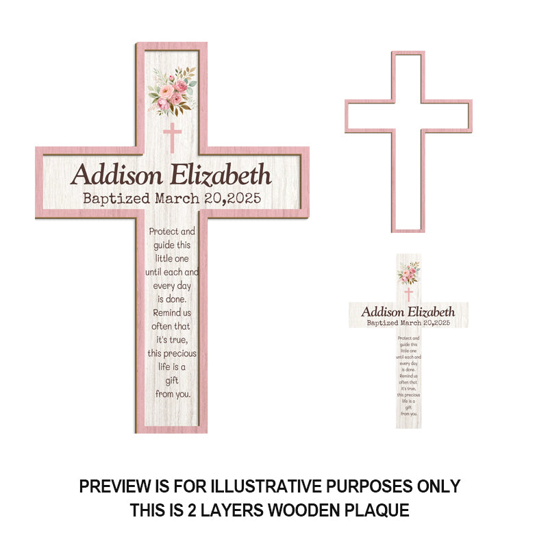 Personalized Floral Cross Keepsake – Custom Name, Occasion & Date – Faith Gift for Baptism, Christening, or Nursery Decor