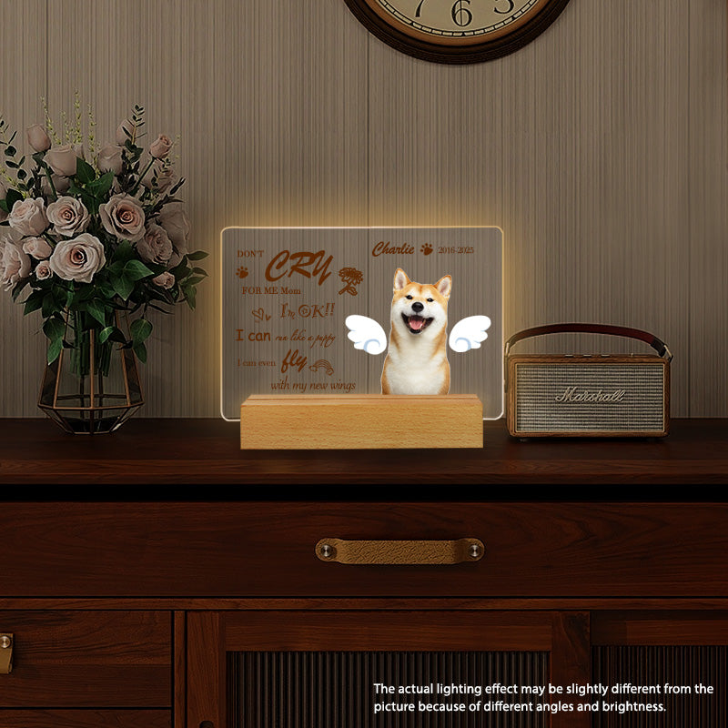 Custom Photo Don't Cry For Me Mom.  Personalized Pet Memorial Acrylic Night Light-Sympathy Gift For Pet Owners, Pet Lovers