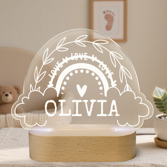 Personalized Rainbow Baby Night Light – Custom Name Keepsake Lamp with Serene Background – Gift for Baby Showers, Newborns, or Nursery Decor