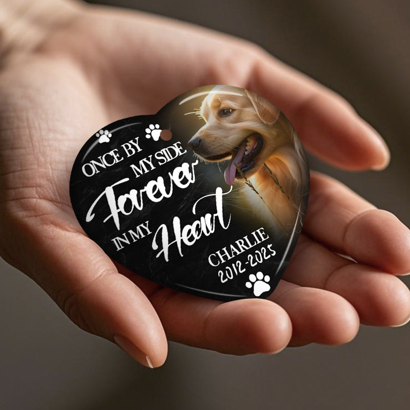 Custom Photo Once By My Side Forever In My Heart-Ceramic Heart Shaped-Sympathy Gift For Pet Owners, Pet Lovers