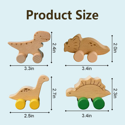Personalized Dinosaur Family Toy on Wheels – Custom Wooden Keepsake with Engraved Names – Gift for Babies and Families